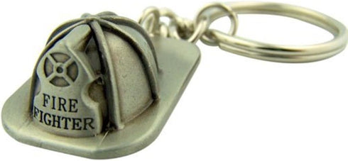 Pewter Firefighter Helmet Shaped Medal Keychain, 1 1/2 Inch...