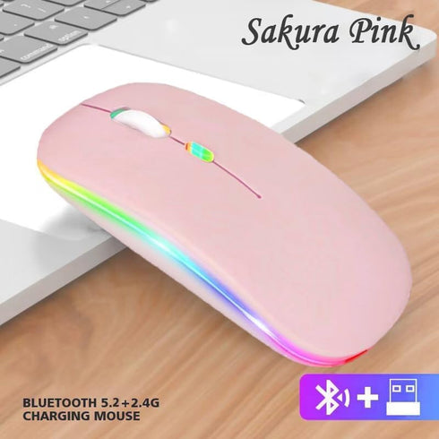 2 Pack Wireless Bluetooth Mouse,LED Dual Mode Rechargeable Silent Slim Laptop Mouse,Portable(BT5.2+USB Receiver) Dual Mode Computer Mice,for Lapto...