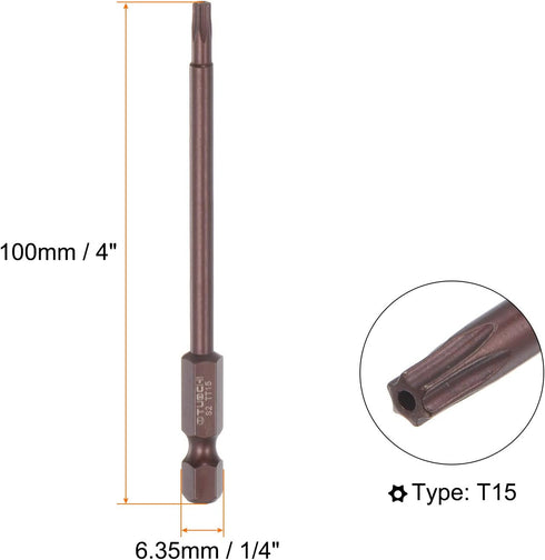 2pcs T15 Torx Bit 1/4" Hex Shank 4" Length Magnetic Security Star Screwdriver Power Tool, Red...
