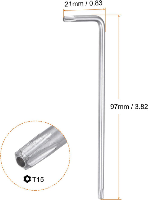 4pcs Tamper Proof Torx Star Key Bit Wrench T15 3.82" Long Arm L Shape 6 Point Wrenches Carbon Steel Repair Tool for Car Bike Motorcycle Repair, Si...