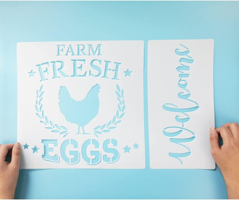 Hen Chicken Farmhouse Stencils, 4 Pcs Farm Eggs Hen Chicken Farmhouse Rustic Farmhouse Reusable Stencil for Painting on Wood Fabric Wall Furniture...