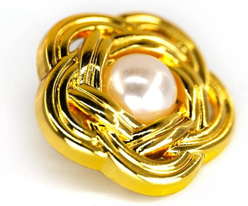 20 pcs Faux Pearl Core Golden Electroplated Openwork Metal Weaving Flower Sewing Shank Buttons - 20mm - 13/16"...