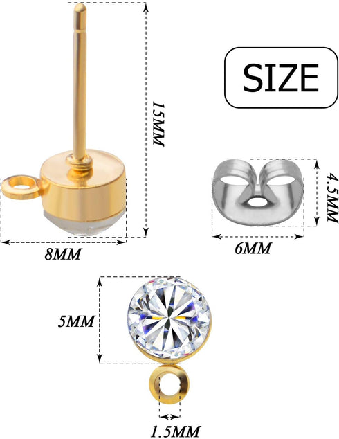 100pcs 5mm Rhinestone Earring Studs Hypoallergenic Earrings Posts with Loop and 100pcs Butterfly Earring Backs for DIY Earring Jewelry Making Supp...