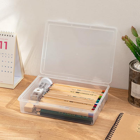 Plastic Storage Containers with Latching Lid for Art Craft Supply, Crayon, Pencil Box, Photos, Washi Tape (White Empty -1 pack)...