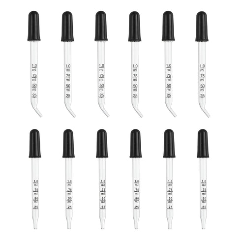 PATIKIL Eye Dropper, 12Pcs 1ml Glass Graduated Bent and Straight Tip Pipette Measured Dropper with Rubber Cap for Essential Oils, Lab Experiments,...