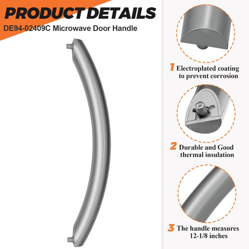 Beaquicy 2025 Upgraded DE94-02409C ME16K3000AS Microwave Door Handle Fit for Samsung Microwave, Replace SMH1611SE DE94-02409C SMH1713S, 12-1/8" ME...