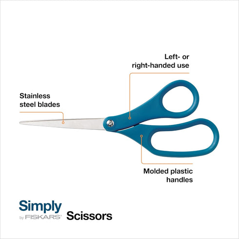 Fiskars Simply 8 inch Stainless Steel Scissors - General Purpose Cutting for Home, Office, and Arts & Crafts - Blue...
