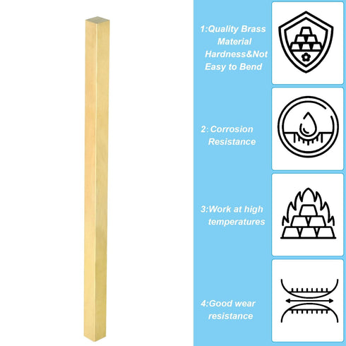 PATIKIL 3/8 x 3/8 x 8" H59 Brass Square Bar, Solid Flat Mill Stock for Crafting Maintenance Electrical Architectural Decoration, Brass...