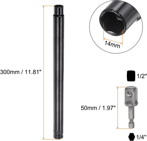 Extra Long Hollow Socket, 14mm x 300mm Deep Well Impact Nut Driver with 1/4" Quick-Change Hex Shank Power Drill Adapter...