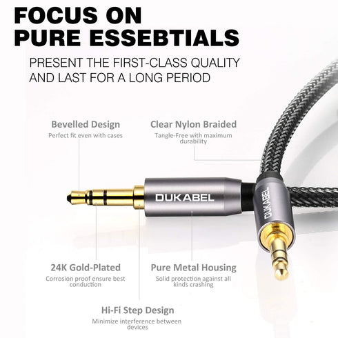 DUKABEL Top Series 3.5mm AUX Cable Lossless Audio Gold-Plated Auxiliary Audio Cable Nylon Braided Male to Male Stereo Audio AUX Cord Car Headphone...