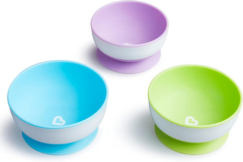 Munchkin Stay Put Suction Bowls for Baby and Toddler, 3 Pack, Blue/Green/Purple...