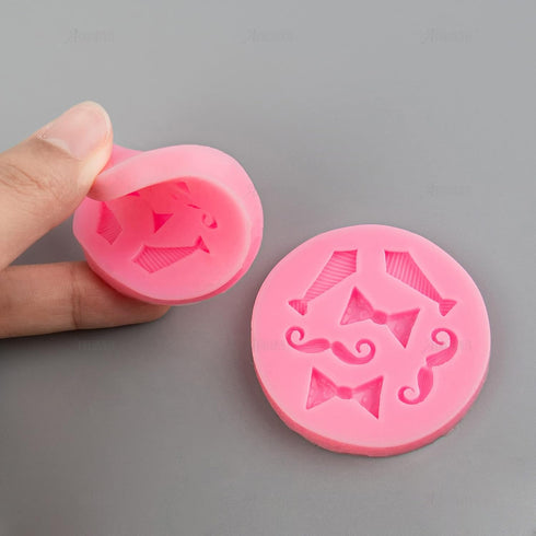 AUEAR, Set of 4 Mini Bow-Ties Necktie Mustache Silicone Mold for Fondant Cake Chocolate Candy Sugar Home Cupcake Decoration Baking Tools Pink...