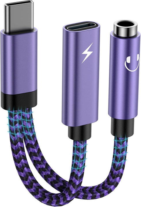 USB C to 3.5mm Headphone and Charger Adapter, 2 in 1 USB C to Aux Audio Jack Adapter Fast Charging Dongle Cable Cord for Samsung Galaxy A55/A35/S2...