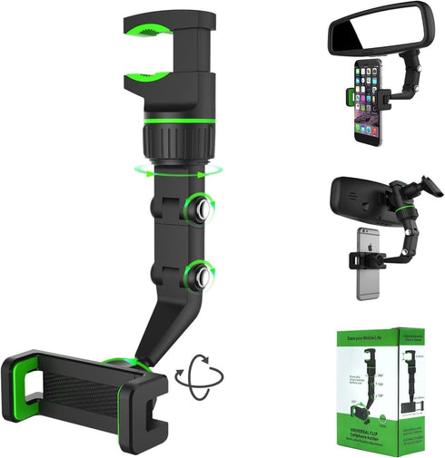 2 Pack of Rearview Mirror Mobile Phone Car Holder Universal 360 Rotating Car Phone Holder and GPS Holder Rearview Mirror Clip...