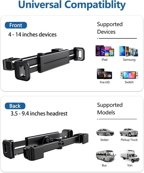 Car Headrest Backseat Mount,Phone/Tablet Car Holder,360°Rotation,Solid & Steady,Car Trip Essentials,Adjustable Back Seat Tablet Holder,Compatible ...