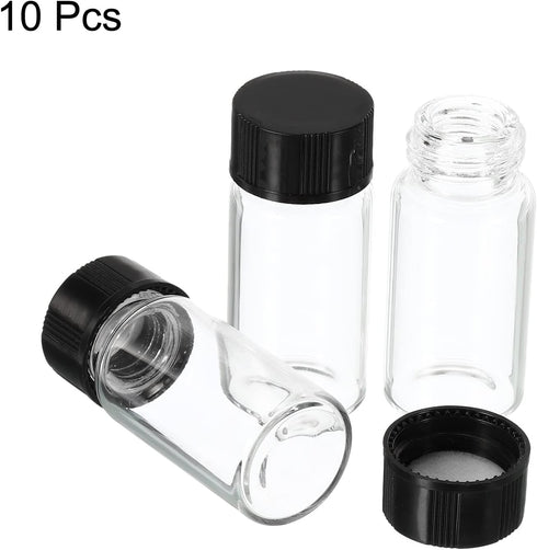 PATIKIL 5mL Reagent Media Bottle, 10 Pack Round Glass Storage Bottles Plastic Screw Cap for Lab Home, Clear...