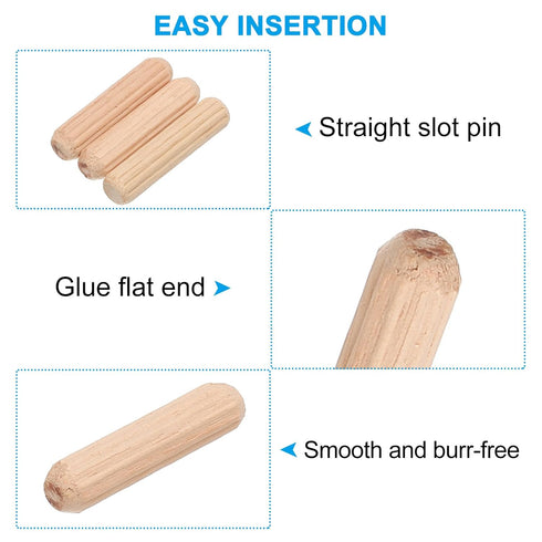 PATIKIL 1/4 Wooden Dowel Pins, 200 Pcs M6x25mm Wood Dowel Pins Hardwood Pegs Fluted Groove Easy Insertion for Crafts Furniture Door Art...