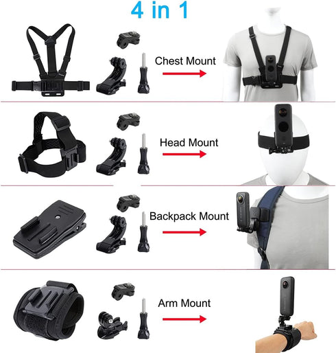Accessories Kit for Insta360 One X4/X3/X2/X, One R, X and GoPro Hero 9,New Quick Release Head Strap Mount + Chest Mount Harness + Backpack Clip Ho...