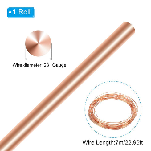PATIKIL 99.9% Soft Copper Wire, 1Pcs 23Gauge/0.6mm Diameter 7m/22.96ft Spool Pure Copper Craft Wire for Jewelry Making Beading Garden Plants...