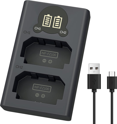NP-FZ100 Camera Battery Charger, LP Dual USB Charger with LCD Display, Compatible with Sony A6600 A9 A9R A9S A9II A7C A7SIII A7III A7RIII A7RIV A7...