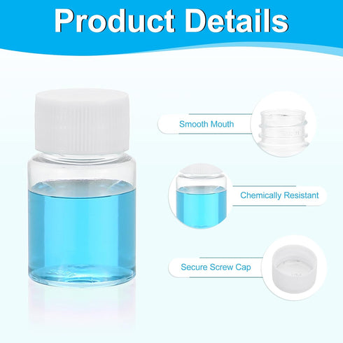 PATIKIL 20 Pcs 15ml Reagent Bottles, PET Wide Mouth Round Bottles with Screw Cap for Lab Water Reagent Liquids Solid Sample Storage Seal, Transpar...