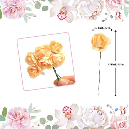 CCINEE 144pcs Mini Paper Flowers, 30mm Mulberry Paper 1.2" Artificial Rose Flower with Stem for DIY Crafts Projects Scrapbooking Wedding Decoratio...