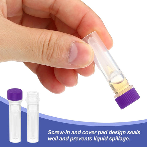 PATIKIL 0.5ml Plastic Cryogenic, 25Pcs Self Standing Cryogenic Vial Screw Top Frozen Test Tube for Lab Laboratory Science, Purple Cap...
