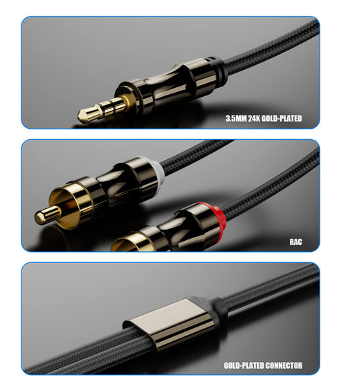 3.5mm to 2RCA Cable,Headphone Male to Male Jack Adapter Nylon Braided 1/8 to RCA Audio Y Cord, Gold-Plated Plugs, for Smartphones, MP3, Tablets, H...