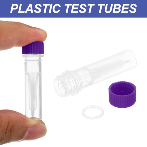 PATIKIL 0.5ml Plastic Cryogenic, 25Pcs Self Standing Cryogenic Vial Screw Top Frozen Test Tube for Lab Laboratory Science, Purple Cap...