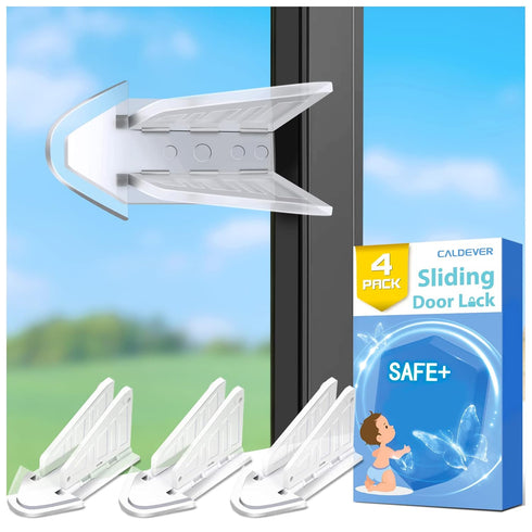 Sliding Door Lock for Kids Safety: 4 Pack Window Locks Child Proof Slide Glass Door Locks, Baby Proofing Closet Cabinet Patio Security Bar, No Dri...