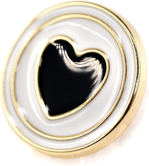 20 pcs Electroplating Golden Circles Enamel Black Heart Sewing Metal Shank Coat Buttons -23mm -7/8"...