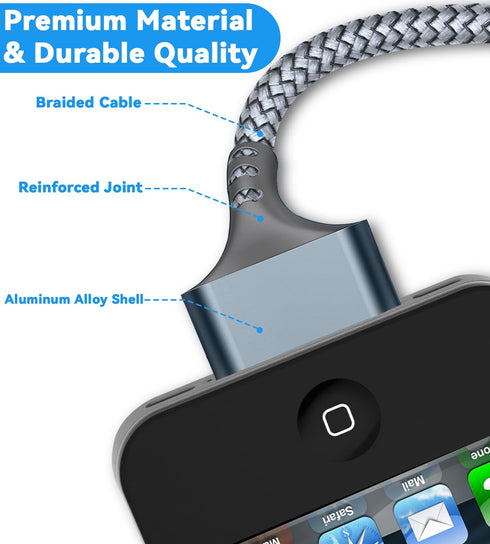 Herfair USB to 30 Pin Charger Cable Nylon Braided USB Charging Cord Compatible with i-Phone 4/4s/3G/3GS, iPad 1 2 3, iPod Touch 4 3 2 1, iPod Clas...
