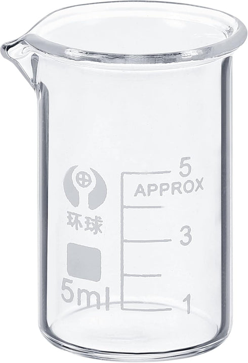 PATIKIL 5ml Low Form Glass Beaker, 3.3 Borosilicate Glass Graduated Printed Scale Measuring Cups with Spout for Kitchen Lab Liquids Transit Boilin...