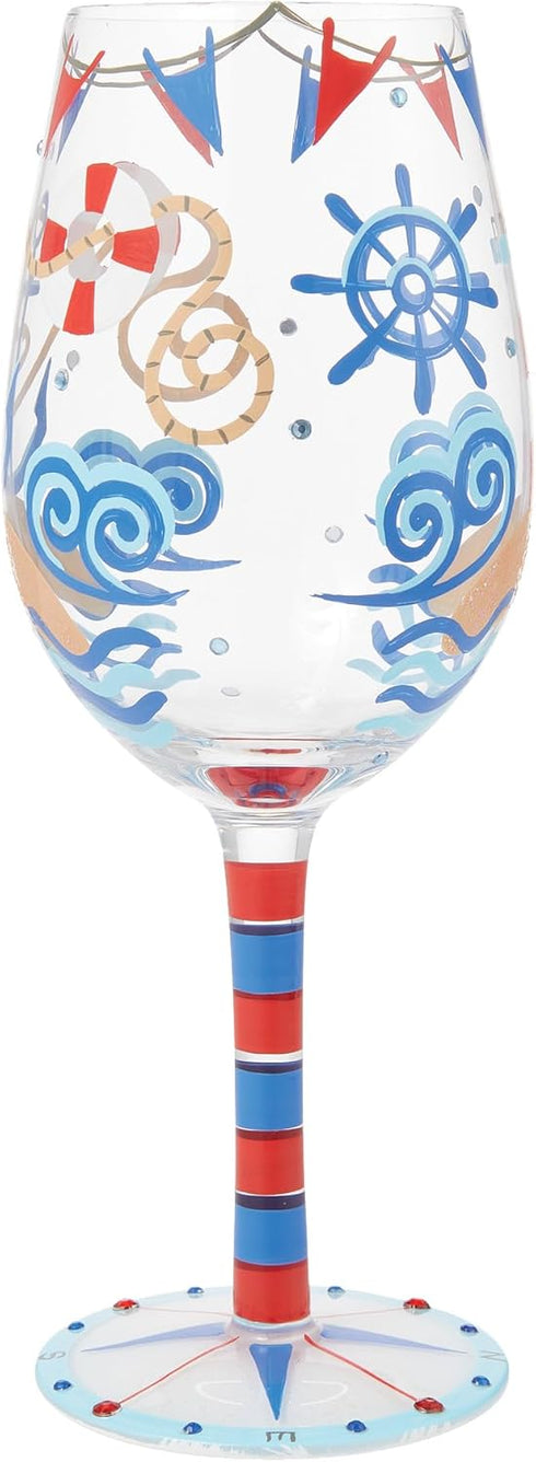 Enesco Lolita Designs Nautical Light House Hand-Painted Artisan Wine Glass, 15 Ounce, Multicolor...