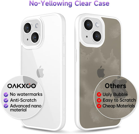 oakxco Thin Slim Clear case for iPhone 15 iPhone 14 iPhone 13 Case, Transparent Hybrid Hard Shell Plastic & Soft Silicone Rubber Bumper, Non-Yello...