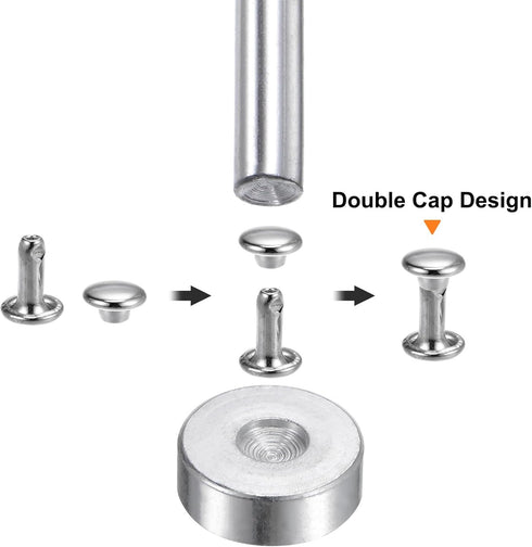 HARFINGTON 200 Sets Leather Rivets 9mm x 8mm Metal Double Cap Rivet Snaps Studs Fasteners with 3pcs Setting Tools Rivets for Leather Craft DIY Rep...