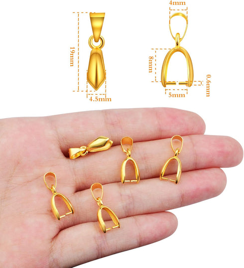 Aylifu 60 Pieces Golden Pinch Necklace Clasps Bails Brass Clip Buckle Bead Pendant Connectors Pinch Dangle Findings for DIY Jewelry Making Craft S...