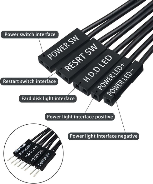 COMeap Front Panel Connector, Motherboard Extension Cable Set with Front Panel Extension Plug POWE LED+/-, HDD LED, Power SW, Reset SW,HD Audio,Fr...