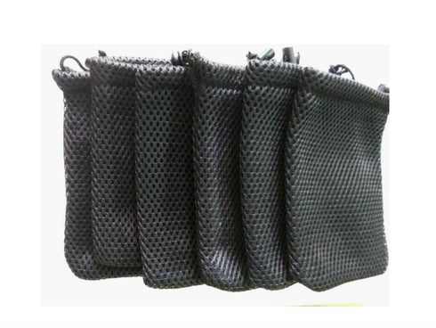 6 Pcs Black Cell Phone or MP3 Nylon Mesh Drawstring Pouch Bags...