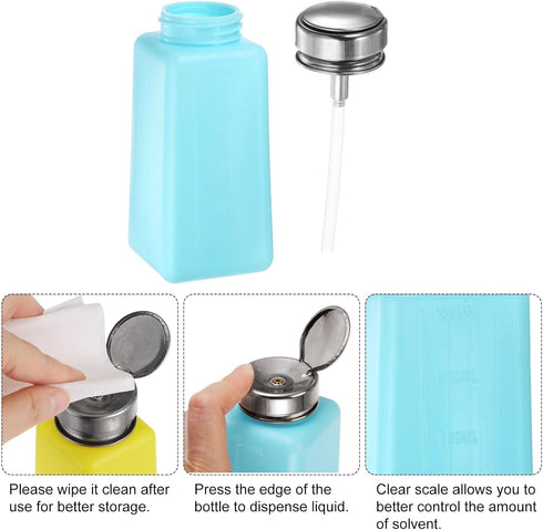Solvent Alcohol Dispenser 250ml(8.5oz) Push Down Liquid Dispenser Pump with Sealing Stainless Steel Lid for Acetone Cleanser Polish Remover, Blue...