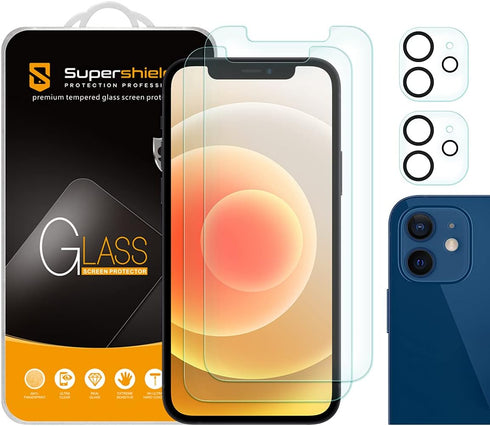 Supershieldz (2 Pack) Designed for Apple iPhone 12 (6.1 inch) + Camera Lens Tempered Glass Screen Protector, Anti Scratch, Bubble Free...