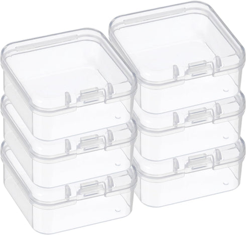 PATIKIL 4.5x4.5x2.5in Clear Storage Box with Hinged Lid, 6Pack Plastic Stackable Rectangle Organizer Container for Bead Jewelry Small Item Art Cra...