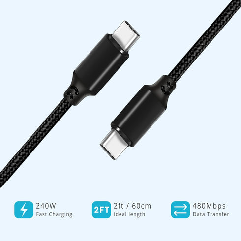 USB C to USB C Cable 2ft 3Pack, 240W USB C Cable Short PD USB 2.0 Fast Charging Cord Compatible for iPhone 15/15 Plus/15 Pro/15 Pro Max, Galaxy S2...