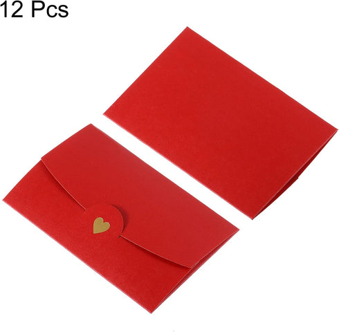 PATIKIL Mini Envelopes, 12 Pack Small Gift Card Holders Retro Gold Heart Business Invitation Envelopes for Wedding Birthday, Red...