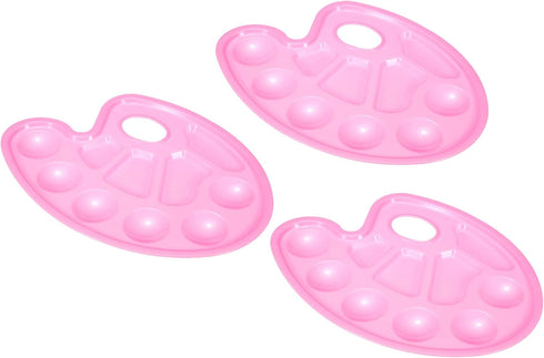 PATIKIL 10 Wells Acrylic Paint Palette, 3 Pack Painting Pallet Holder Oval with Thumb Hole Art Supplies for Painting Drawing, Pink...