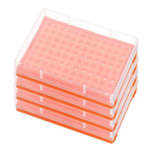 PATIKIL 96 Wells PCR Tube Rack for 0.2ml Test Strips Tubes, 4pcs Waterproof Tubes Filling Tray Centrifuge Tube Holder, Orange...