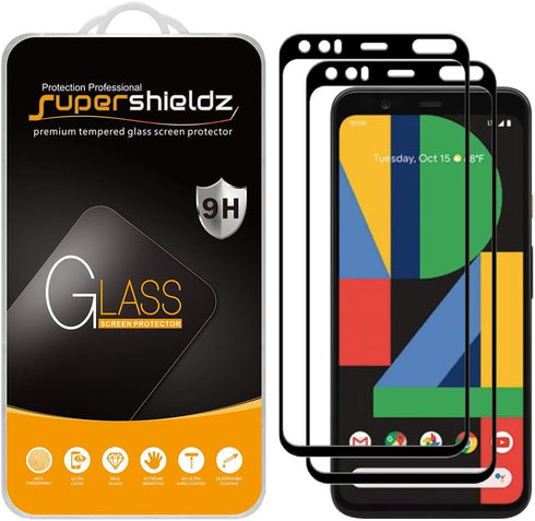 Supershieldz (2 Pack) Designed for Google Pixel 4 Tempered Glass Screen Protector, (Full Screen Coverage) 0.33mm, Anti Scratch, Bubble Free (Black...