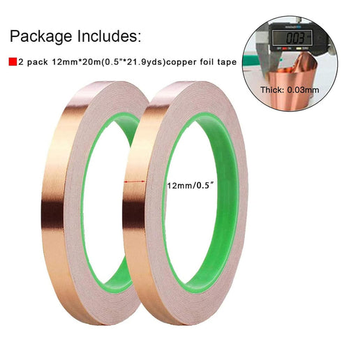Oubaka 2 Pack Copper Foil Tape,(0.5inch X 66 FT) Double-Sided Conductive Copper Tape with Adhesive for EMI Shielding,Paper Circuits,Electrical Rep...