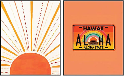 Posterizer 2 pcs-Boho Minimalist Abstract Sunshine & Aloha Hawaii-Adventure Abstract Modern Art- Gift for Nature, Surfers and Beach Lovers-Living...