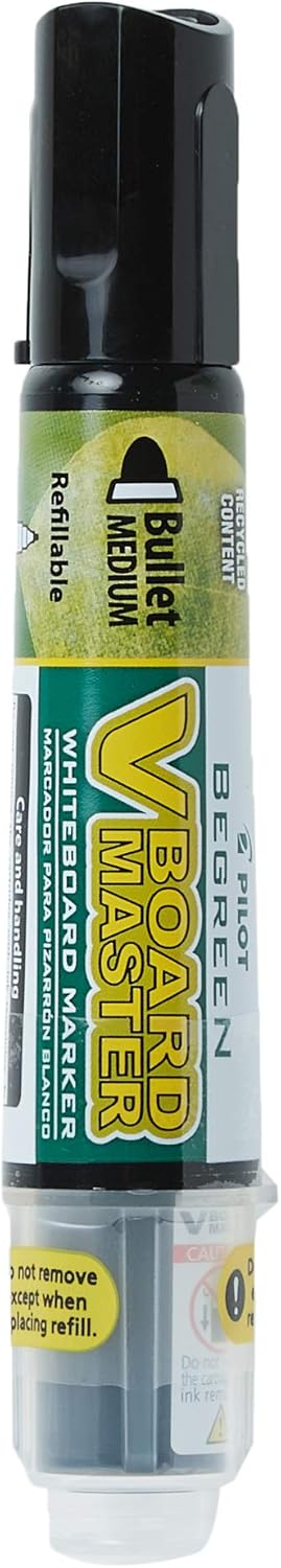 PILOT V Board Master BeGreen Refillable Dry-Erase Markers, Bullet Tip, Black Ink, 12 Count...